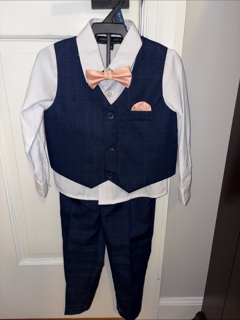 Toddler Boys’ Navy Blue Checked Suit - Size 3T (Andrew Fezza)
